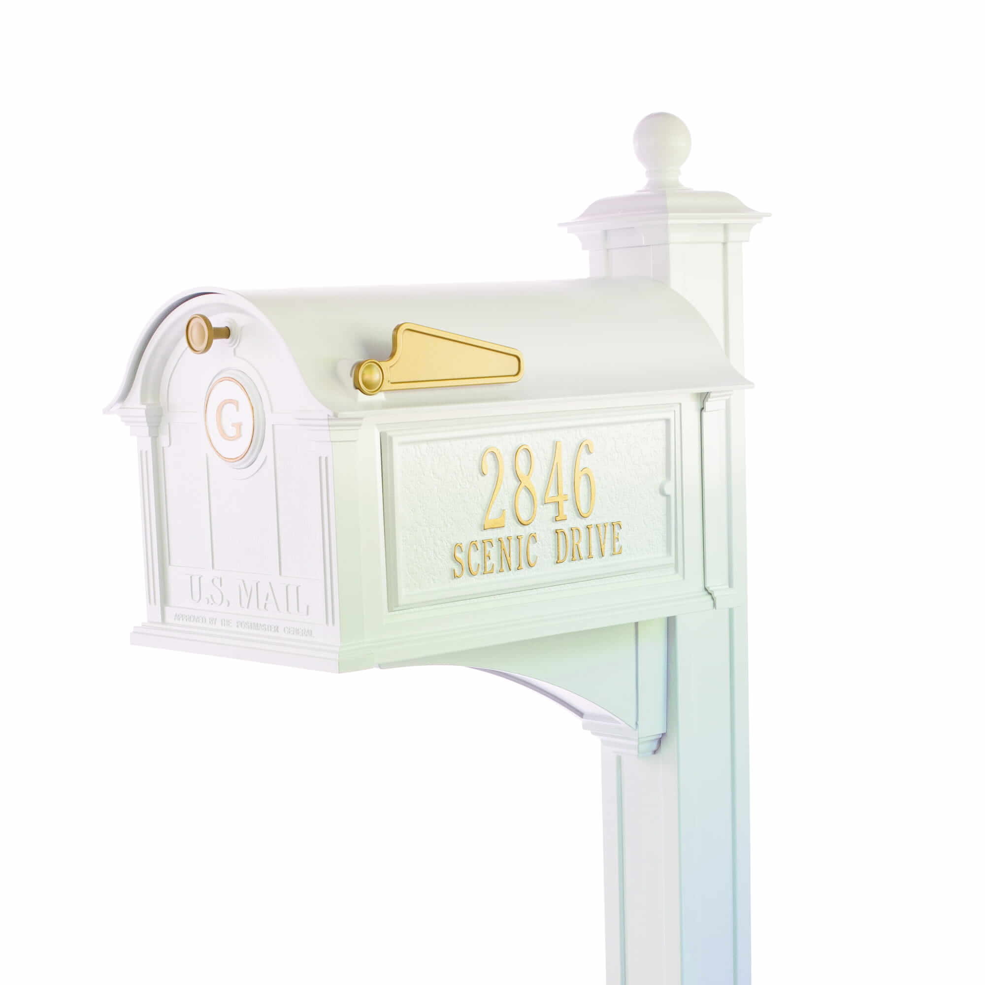 Whitehall Balmoral Mailbox Side Plaques, Monogram & Post Package - 16236