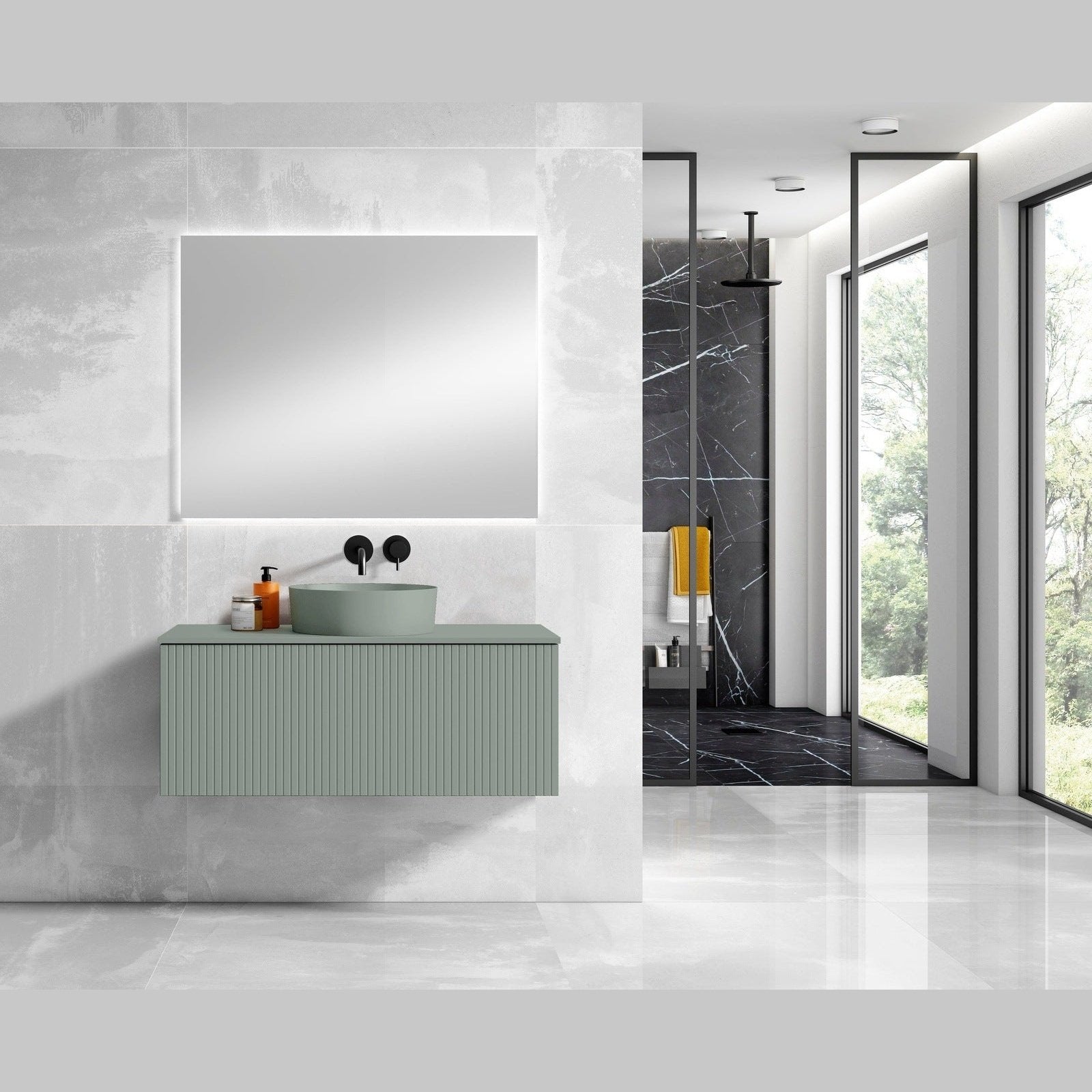 Lucena Bath 40" Bari Floating Vanity with Matching Top and Vessel SinkCeramic Sink in White, Grey, Green or Navy - Backyard Provider