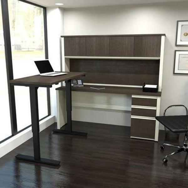 Bestar Prestige + L-Desk with Hutch & Electric Height Adjustable Table