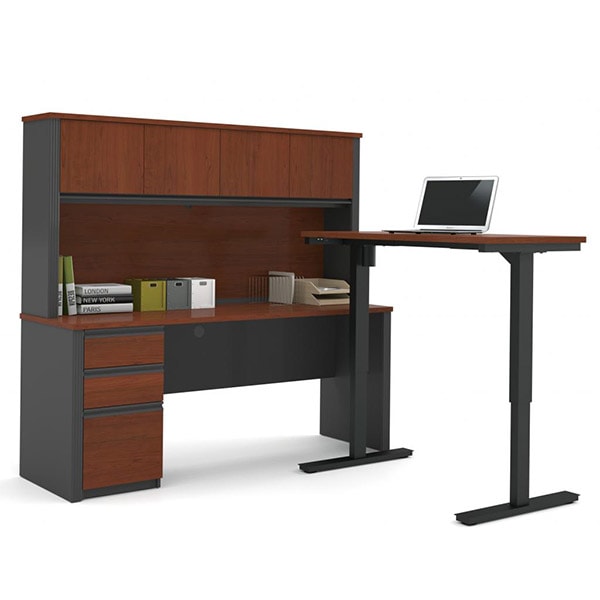 Bestar Prestige + L-Desk with Hutch & Electric Height Adjustable Table