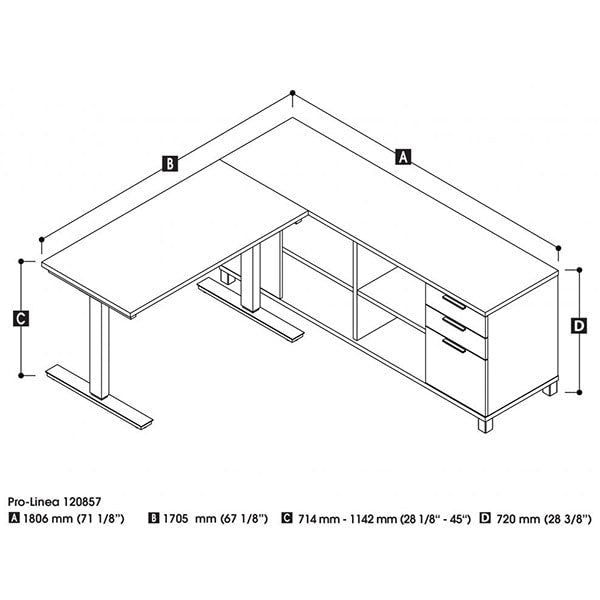 Bestar Pro-Linea L-Desk with Electric Height Adjustable Table