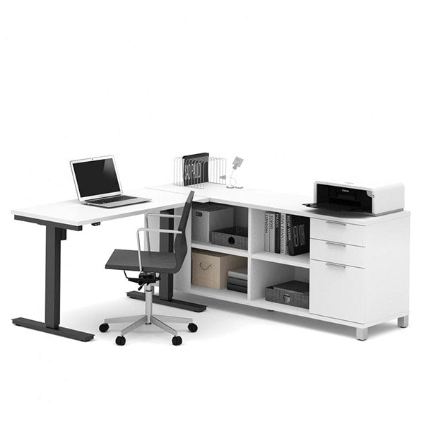 Bestar Pro-Linea L-Desk with Electric Height Adjustable Table