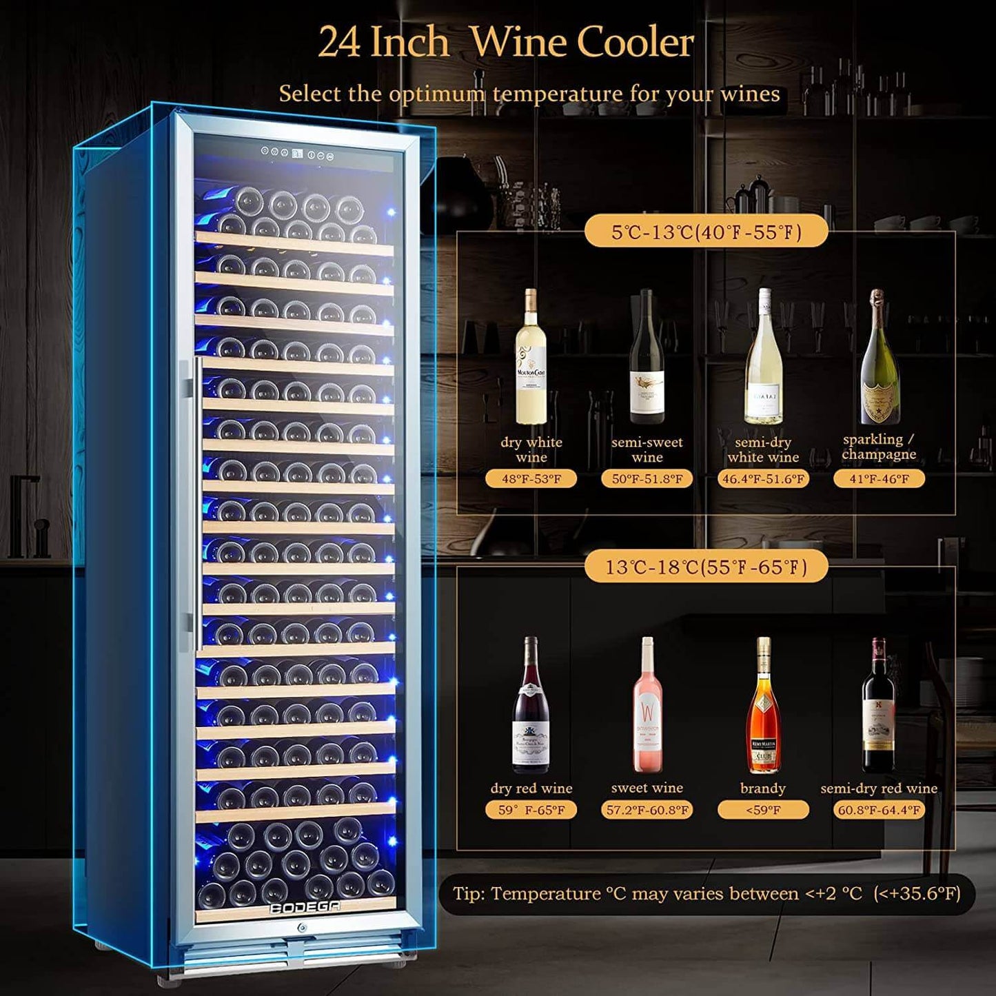 BODEGAcooler 24" Large Capacity 176 Bottles Wine Cooler Single Zone - YC-510A