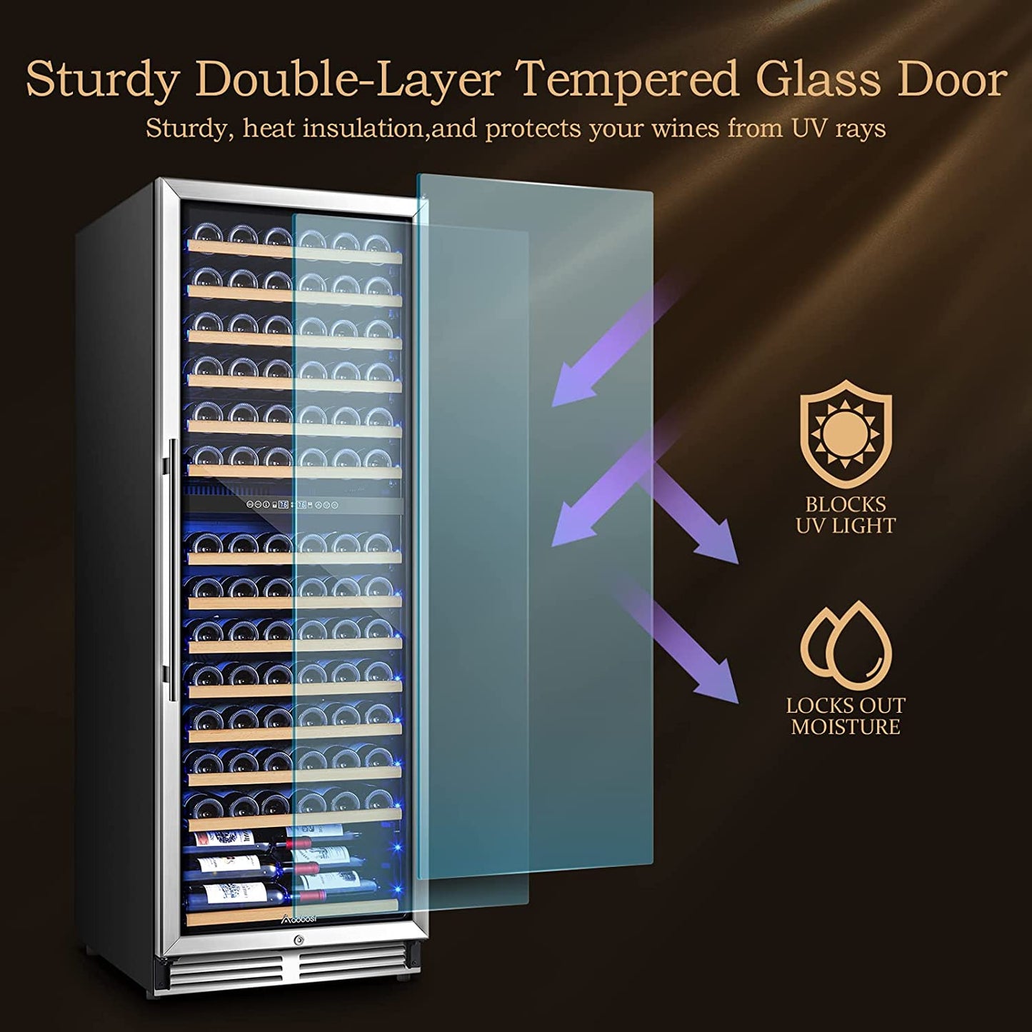 BODEGA AAOBOSI 24" Free Standing 154 Bottles Wine Cooler in Stainless Steel with Wood Shelves - YC-408B