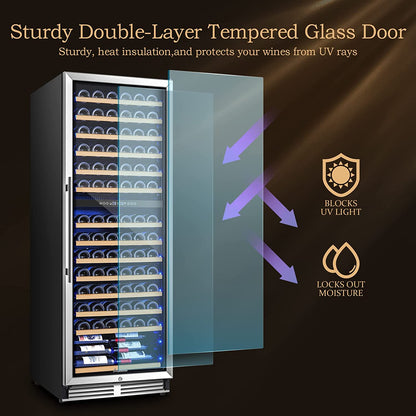 BODEGA AAOBOSI 24" Free Standing 154 Bottles Wine Cooler in Stainless Steel with Wood Shelves - YC-408B