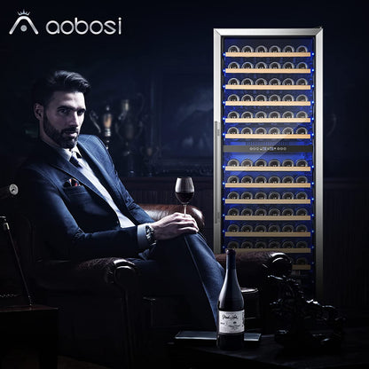 BODEGA AAOBOSI 24" Free Standing 154 Bottles Wine Cooler in Stainless Steel with Wood Shelves - YC-408B