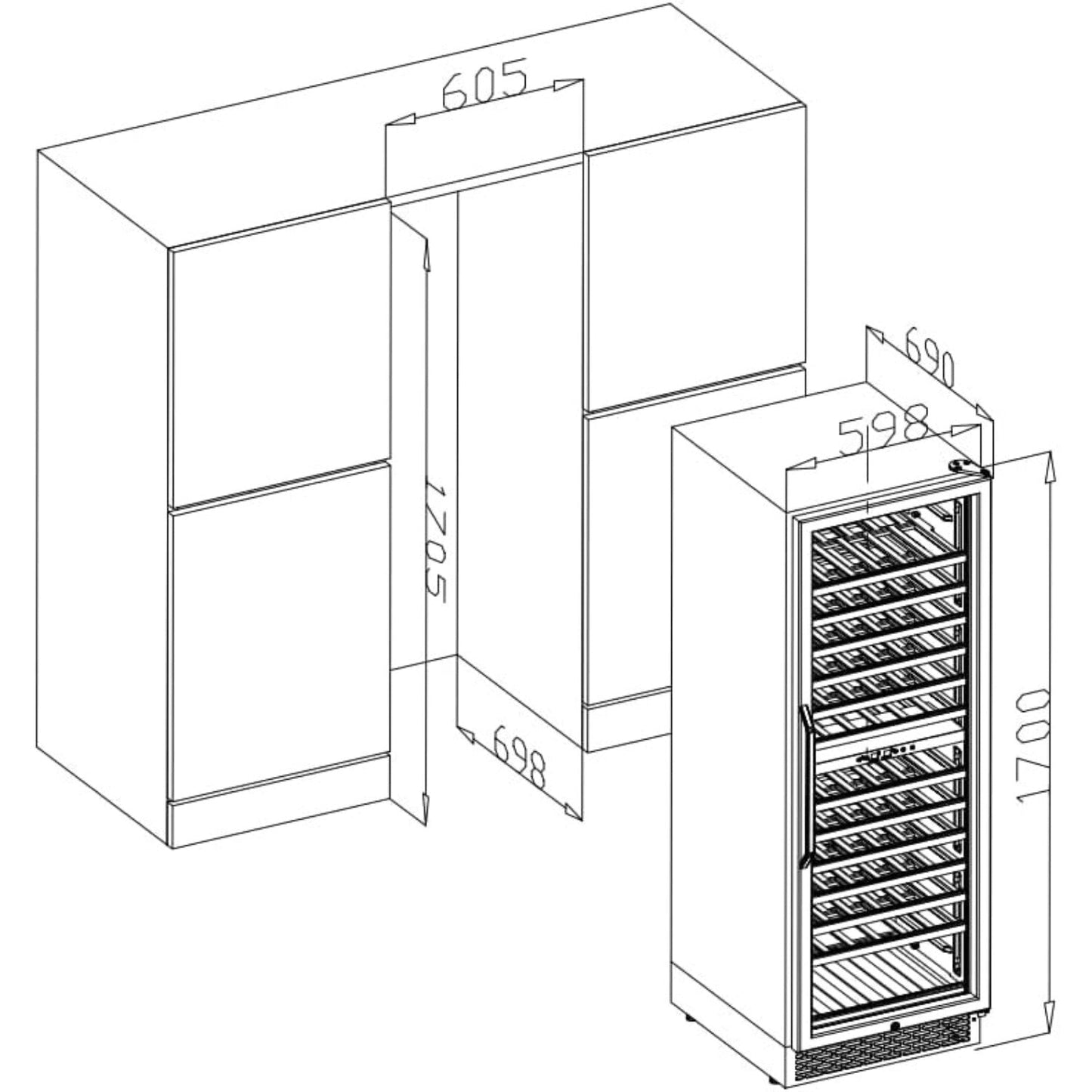BODEGA AAOBOSI 24" Free Standing 154 Bottles Wine Cooler in Stainless Steel with Wood Shelves - YC-408B
