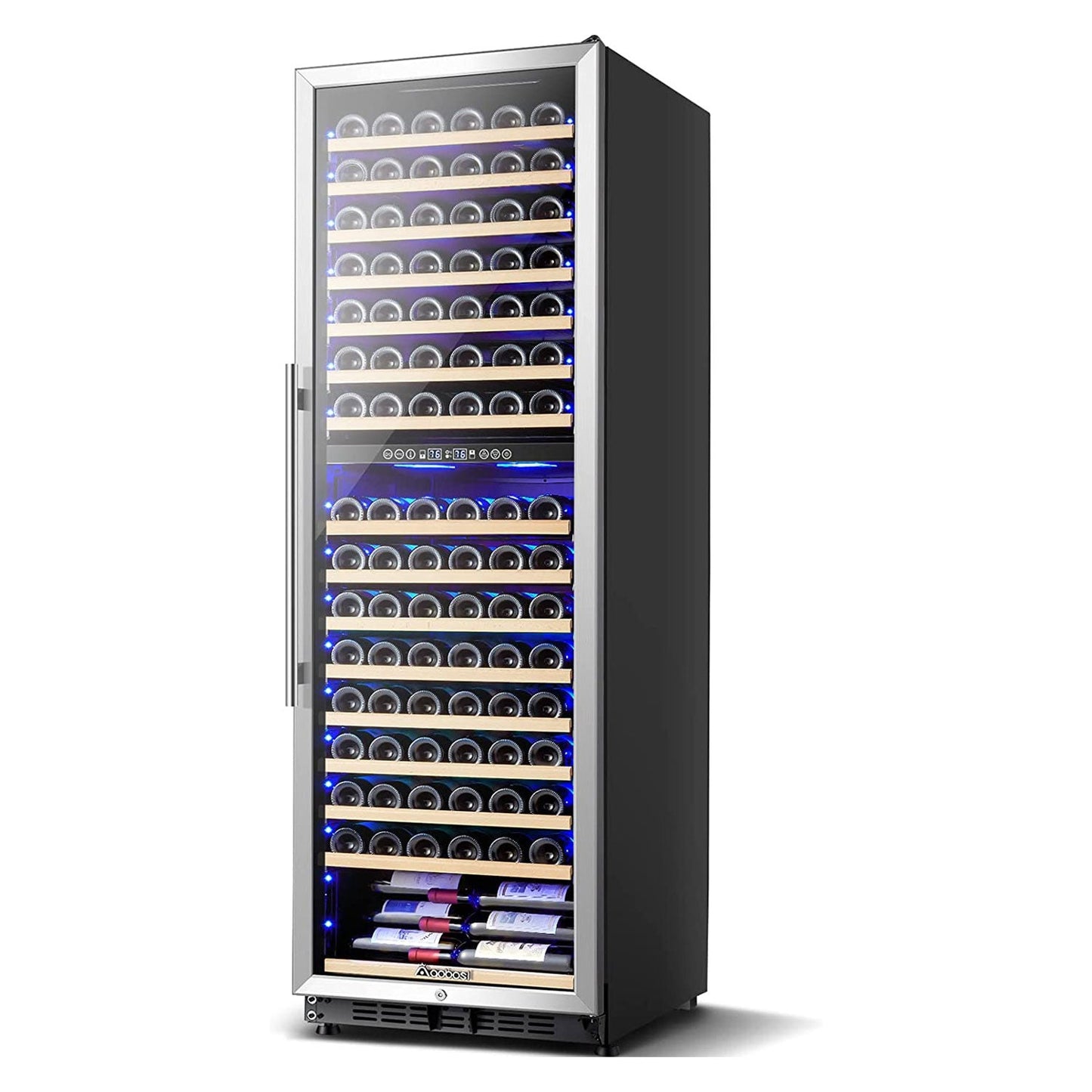 AAOBOSI 24" Free Standing 176 Bottles Wine Cooler in Stainless Steel with Wood Shelves  - YC-510B
