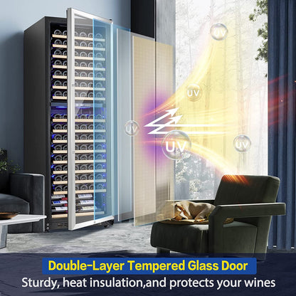 AAOBOSI 24" Free Standing 176 Bottles Wine Cooler in Stainless Steel with Wood Shelves - YC-510B