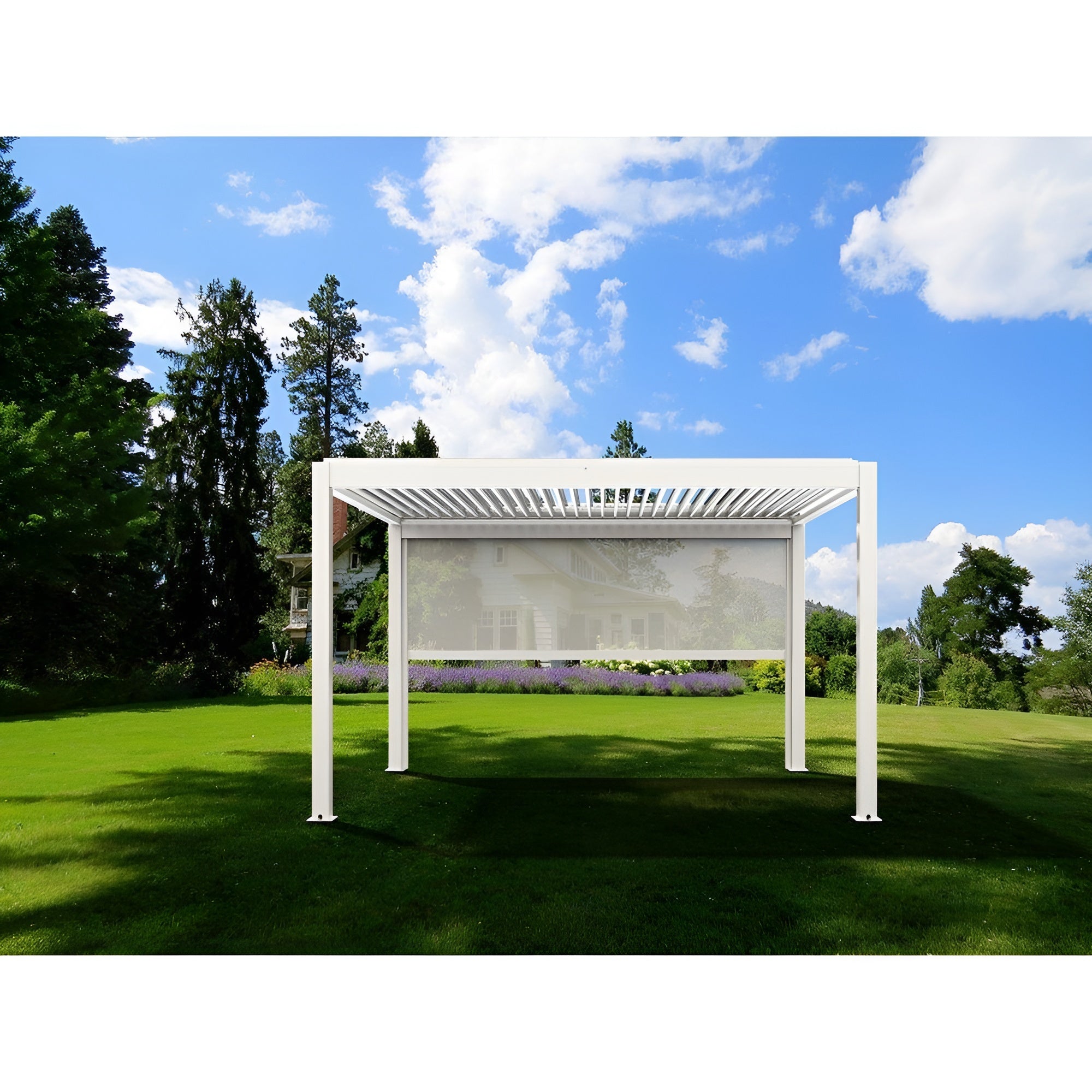 Bon Pergola Manual Wind Resistant Side Shade/Screen - Only for Villa Pergola Add-on Only - BP-MWRS-WH