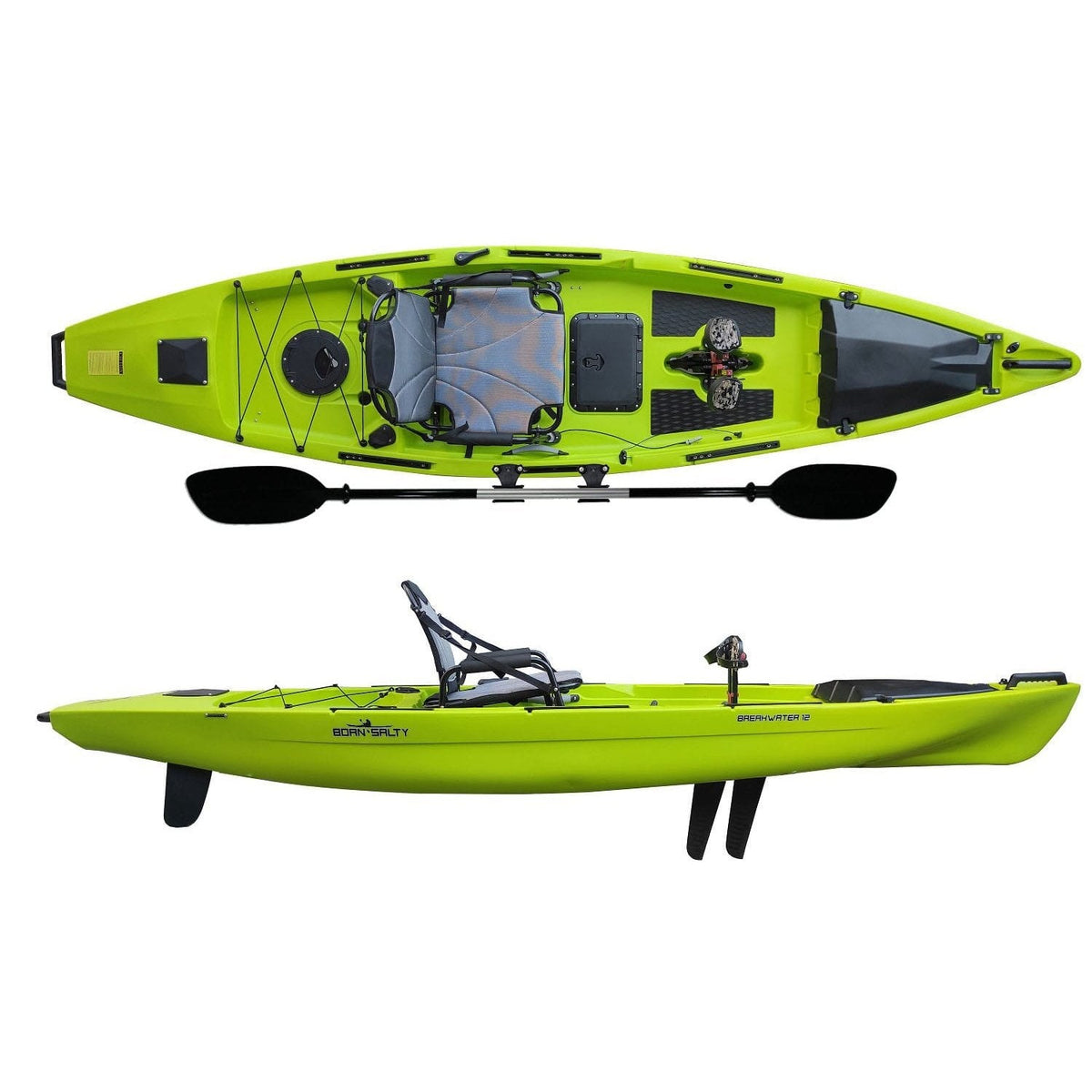 Born Salty Breakwater 12 Kayak - Neon Green - Pedal Drive Package - Backyard Provider