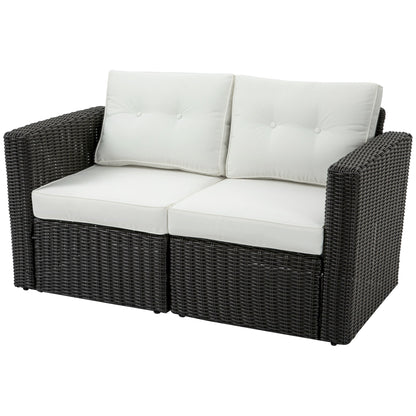 Outsunny 2-Piece Patio Corner Sofa Set with PE Rattan & Padded Cushions, Beige - 860-204CW