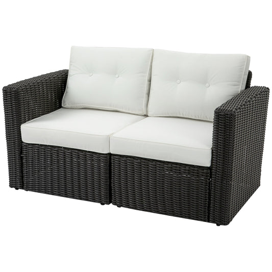 Outsunny 2-Piece Patio Corner Sofa Set with PE Rattan & Padded Cushions, Beige - 860-204CW
