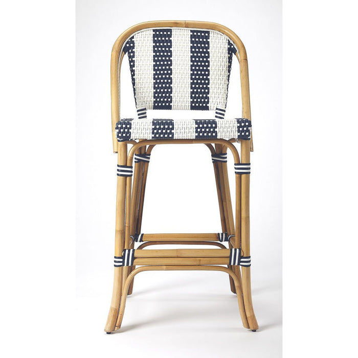 Butler Specialty Lila Blue & White Stripe Rattan Bar Stool - BUTLER-371529