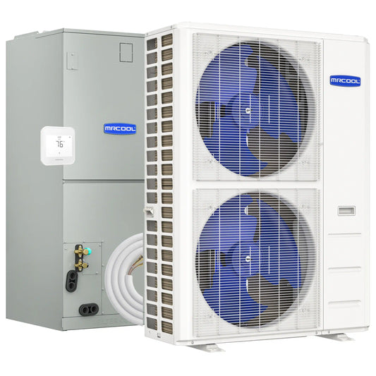 MRCOOL Hyper Heat 2nd Gen 48K BTU, 4 Ton, 16.5 SEER2 Heat Pump Condenser and Ducted Air Handler with 15 Ft. R-454B No-Vac Lineset (CENTRAL-48-HP-230B15)