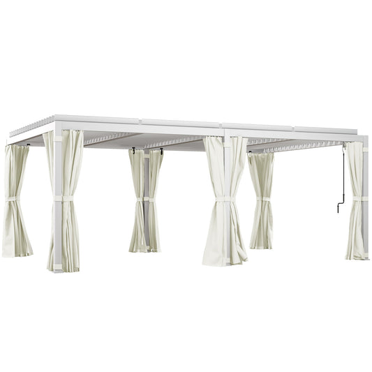 12' x 19' Pergola with Adjustable Louvered, Outdoor Pergola with Curtains and Netting, Cream White