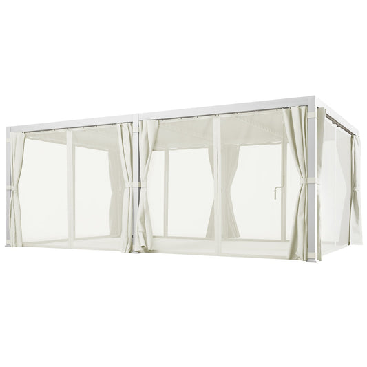 12' x 19' Pergola with Adjustable Louvered, Outdoor Pergola with Curtains and Netting, Cream White