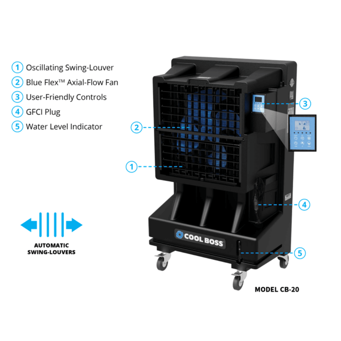 Cool Boss CB-20 Evaporative Air Cooler - Swing Louvers - 20 Inch Fan - 5150013