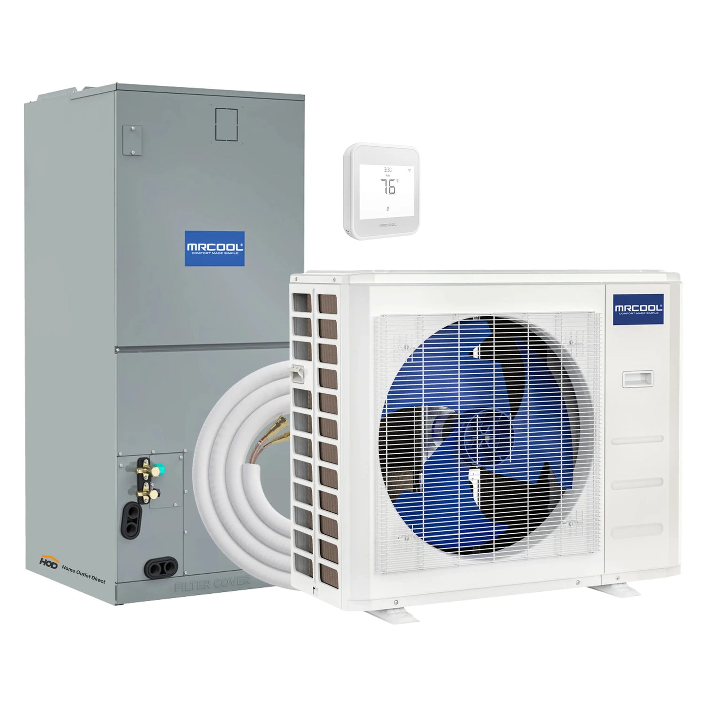 MRCOOL Hyper Heat 2nd Gen 24K BTU, 2 Ton, 18.3 SEER2 Heat Pump Condenser and Ducted Air Handler with 35 Ft. R-454B No-Vac Lineset (CENTRAL-24-HP-230B35)