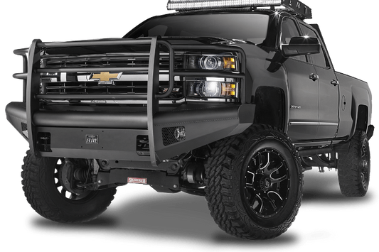 Fab Fours CH08-Q2060-1 Chevy Silverado 2500/3500 2007.5-2010 Black Steel Elite Front Bumper with Full Guard