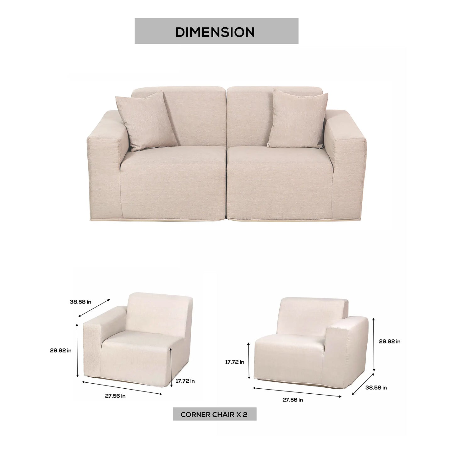 Deko Living 2 Piece Seating Beige Compressed Foam Sectional Sofa  - CIF50217SET
