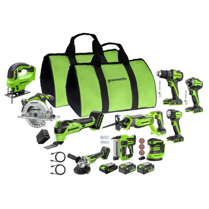 Greenworks 24V Brushless Power Tool 10PC Combo Kit w/ (2) 4.0Ah & (1) 2.0Ah USB-C Batteries and Charger
