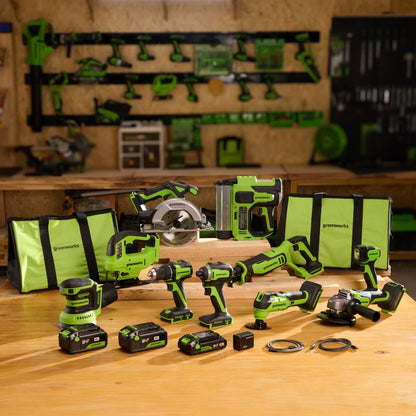 Greenworks 24V Brushless Power Tool 10PC Combo Kit w/ (2) 4.0Ah & (1) 2.0Ah USB-C Batteries and Charger