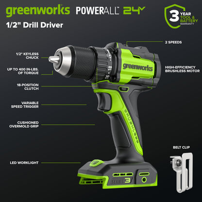Greenworks 24V Brushless Power Tool 6PC Combo Kit w/ (1) 4.0Ah & (1) 2.0Ah USB-C Batteries and Charger - CK36100