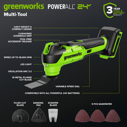 Greenworks 24V Brushless Power Tool 6PC Combo Kit w/ (1) 4.0Ah & (1) 2.0Ah USB-C Batteries and Charger - CK36100