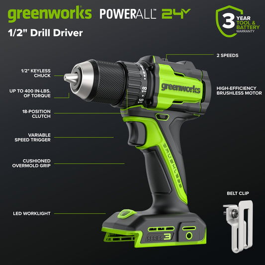 Greenworks 24V Brushless Power Tool 6PC Combo Kit w/ (2) 2.0Ah USB-C Batteries and 30W Charger - CK36200