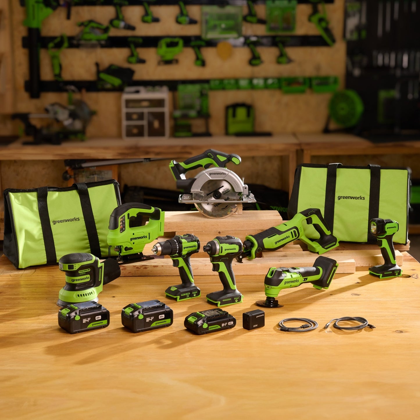 Greenworks 24V Brushless Power Tool 8PC Combo Kit w/ (2) 4.0Ah & (1) 2.0Ah USB-C Batteries and Charger - CK38100