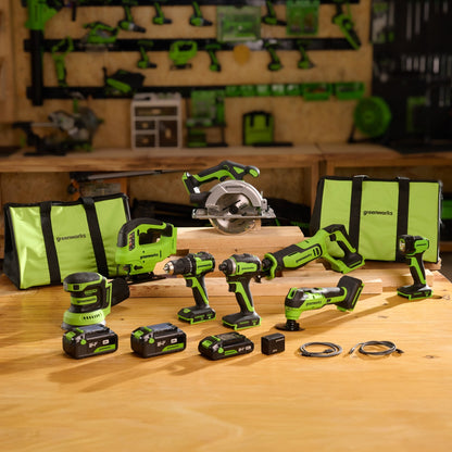 Greenworks 24V Brushless Power Tool 8PC Combo Kit w/ (2) 4.0Ah & (1) 2.0Ah USB-C Batteries and Charger - CK38100