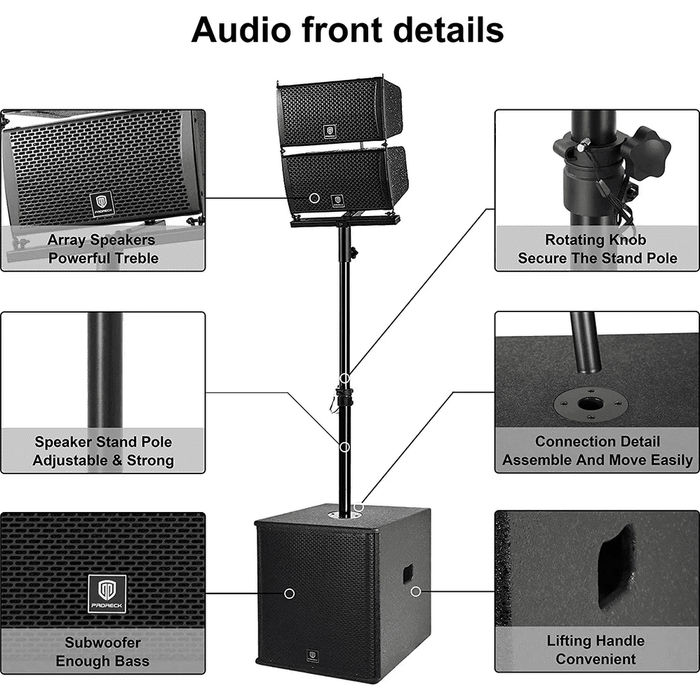 Proreck PA Speaker System 6000W Combo 4 Line Array Speakers and 15" Subwoofer with Bluetooth and Remote New - CLUB-6000