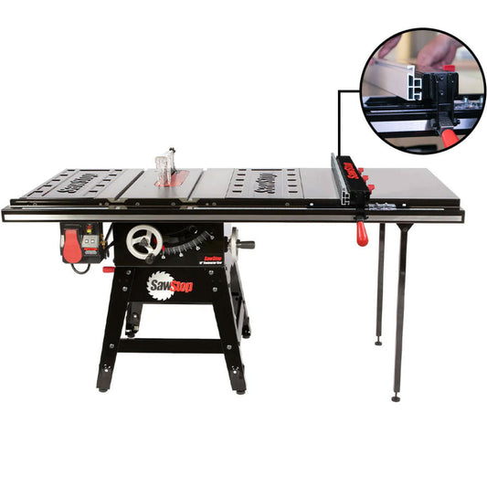 SawStop 1.75HP Contractor Saw w/36" T-Glide Advance Fence, Rails & Extension Table - CNS175-ATGP36