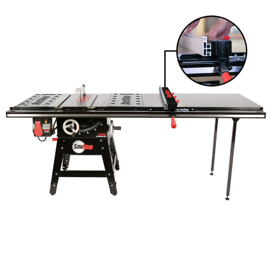SawStop 1.75HP Contractor Saw w/52" T-Glide Advance Fence, Rails & Extension Table - CNS175-ATGP52