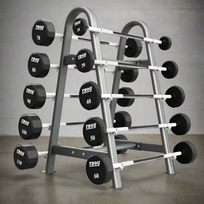 Troy 12-Sided Urethane Straight Barbell Set with Rack - COMMPAC-TSBU110