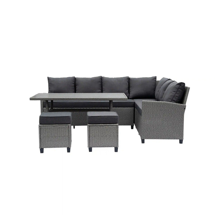 Deko Living Outdoor Wicker Patio Sectional Sofa & Ottoman Set with Table - COP30006