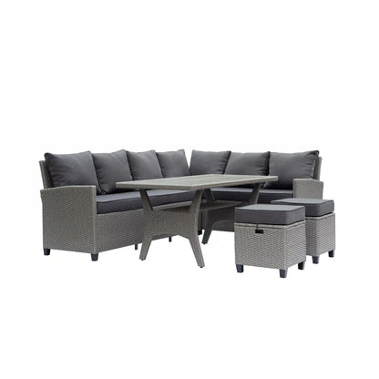 Deko Living Outdoor Wicker Patio Sectional Sofa & Ottoman Set with Table  - COP30006