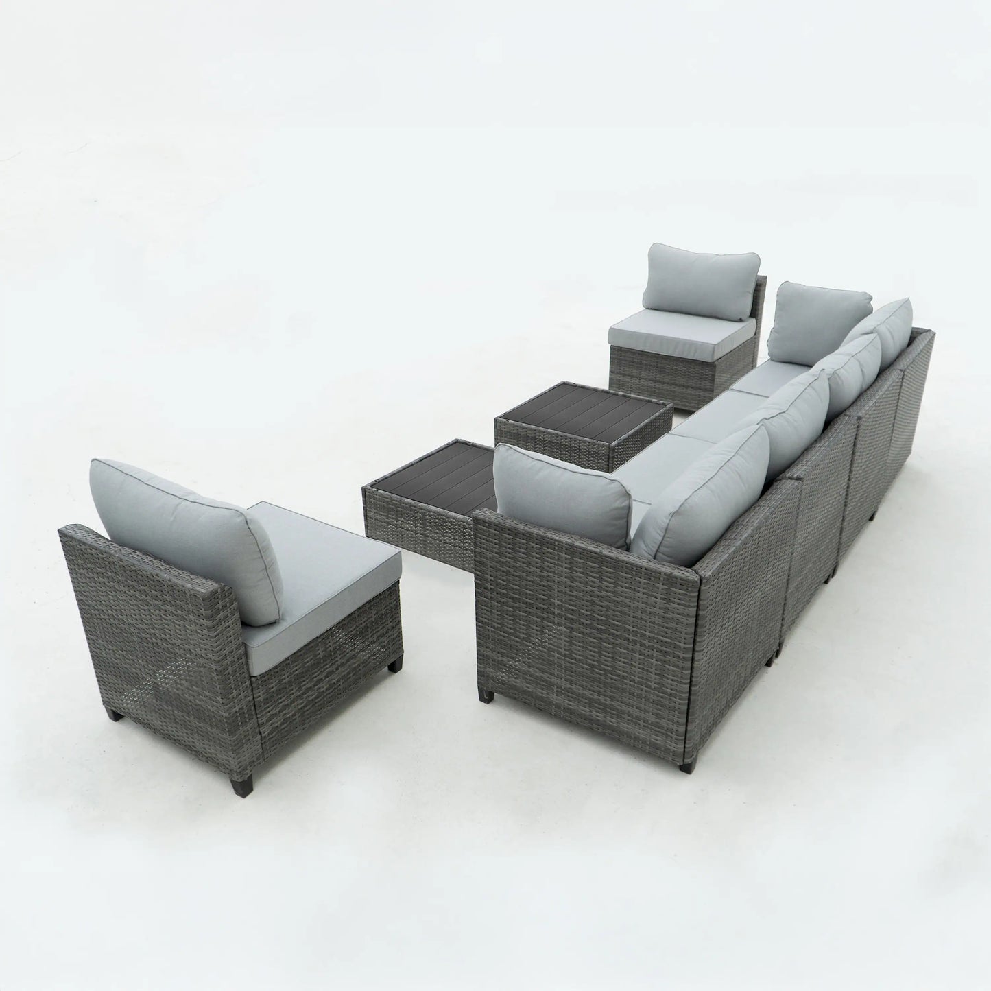 Deko Living 8 Piece Gray Outdoor Sectional Wicker Sofa Chairs and Tables  with Interchangable Blue and Gray Cushion Covers  - COP30111