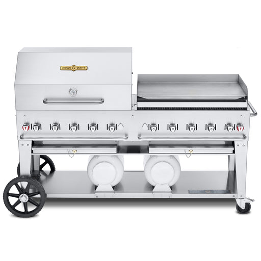 Crown Verity CV-CCB-72RGP 72" Club Series BBQ Grill with Roll Dome and Griddle Package - Liquid Propane - CV-CCB-72RGP