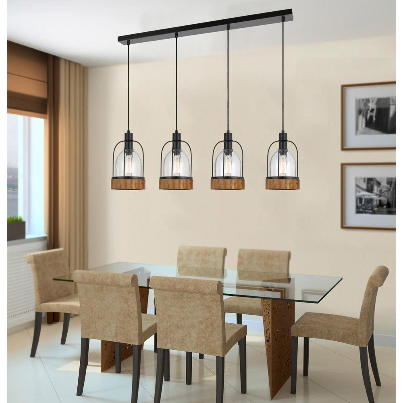 Cal Lighting Beacon 4-Light Island Fixture with Dark Wood Finish - FX-3584-4