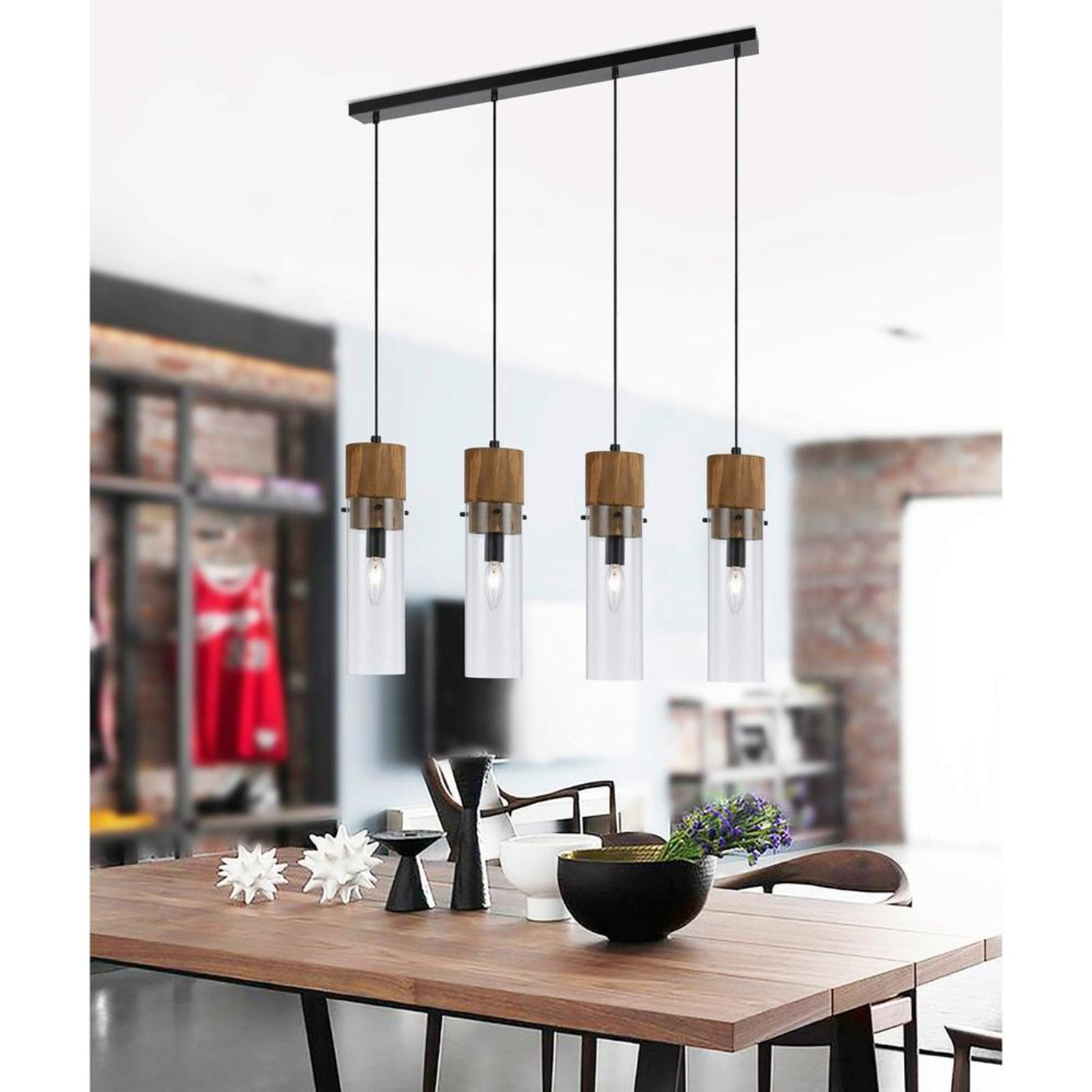 Cal Lighting 4-Light Spheroid Island Fixture in Dark Bronze and Wood - FX-3583-4