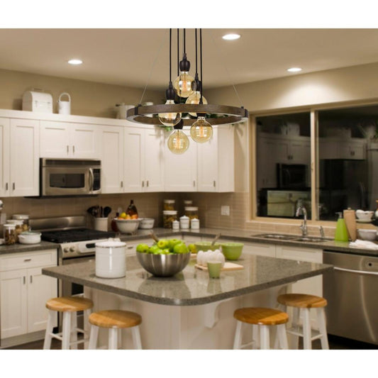 Cal Lighting Martos 5-Light Metal and Wood Chandelier with Edison Bulbs - FX-3687-5
