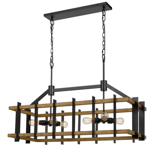Cal Lighting Bruck 6-Light Metal and Pine Wood Island Chandelier in Iron and Light Oak - FX-3705-6