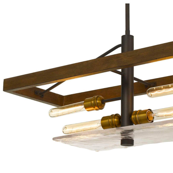 Cal Lighting Craiova 60W X 6 Pine Wood Island Chandelier With Hand Crafted Glass FX-3701-6