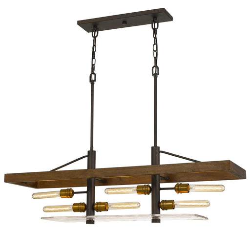 Cal Lighting Craiova 60W X 6 Pine Wood Island Chandelier With Hand Crafted Glass FX-3701-6