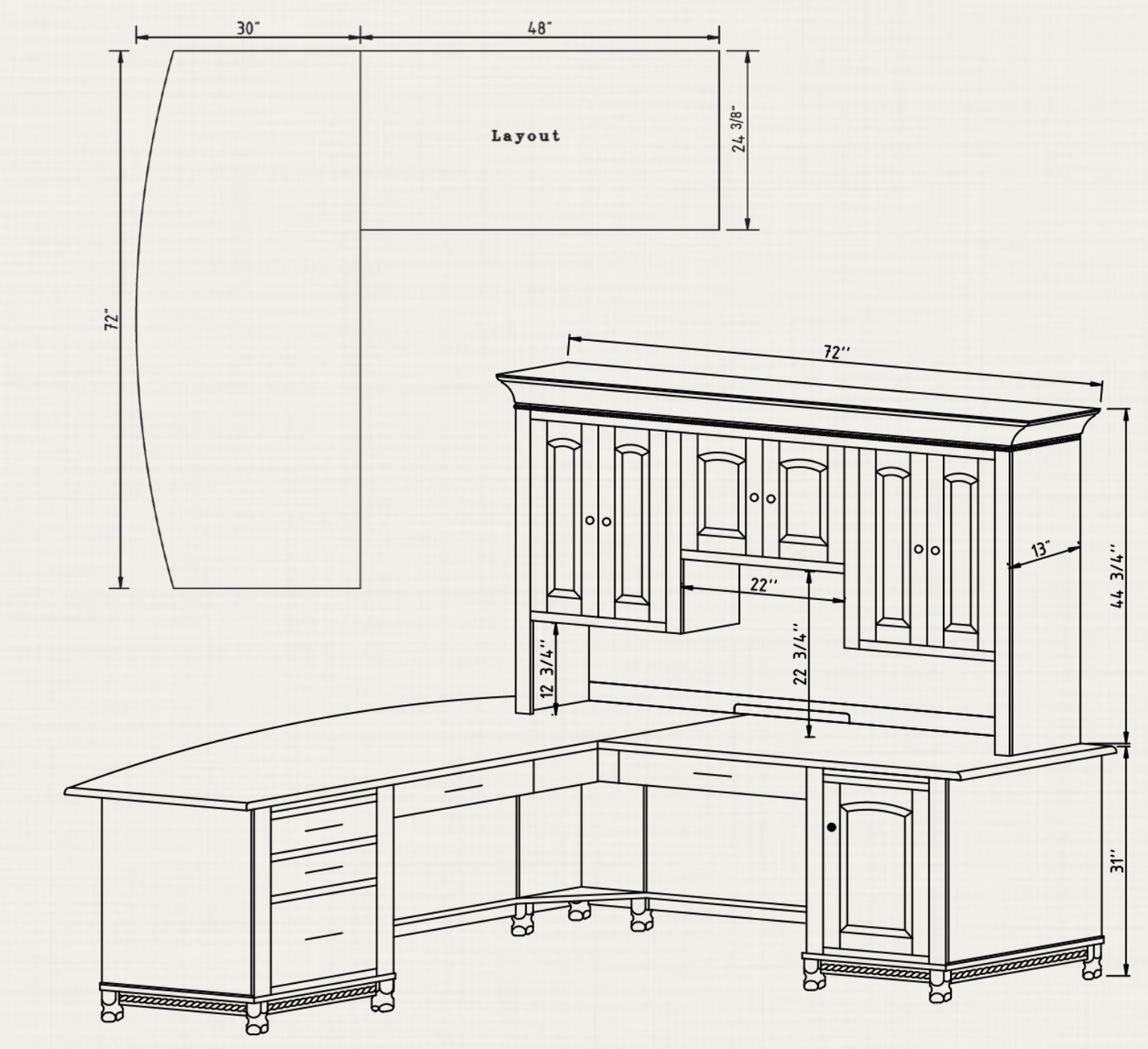 QW Amish Henry Stephen's L Shape Desk with Optional Hutch - 132H-HS-9041