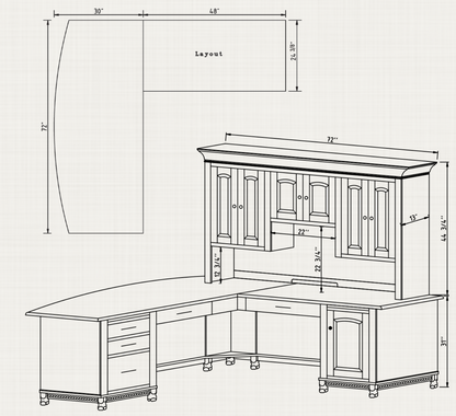 QW Amish Henry Stephen's L Shape Desk with Optional Hutch - 132H-HS-9041