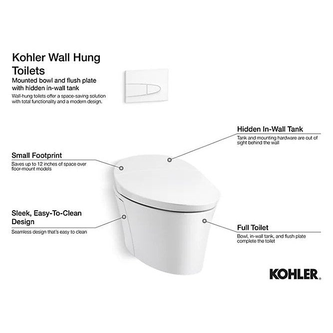 Kohler Veil Intelligent Compact Elongated Dual-Flush Wall Hung Toilet K-5402-0