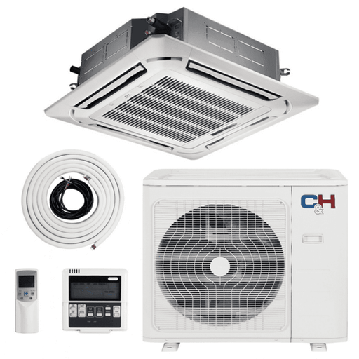 Cooper & Hunter 12,000 BTU 230V 21.5 SEER Ceiling Cassette Ductless Mini Split Air Conditioner Heat Pump 1 TON, Sophia Series + Installation Kit Option - CH-12MSPHCT-230VI/NO KIT